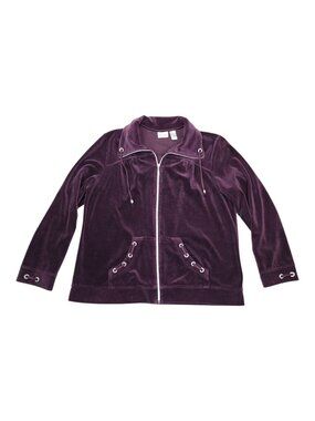 Chicos Zenergy Womens Purple Velvet Zip-Up Jacket Size 3